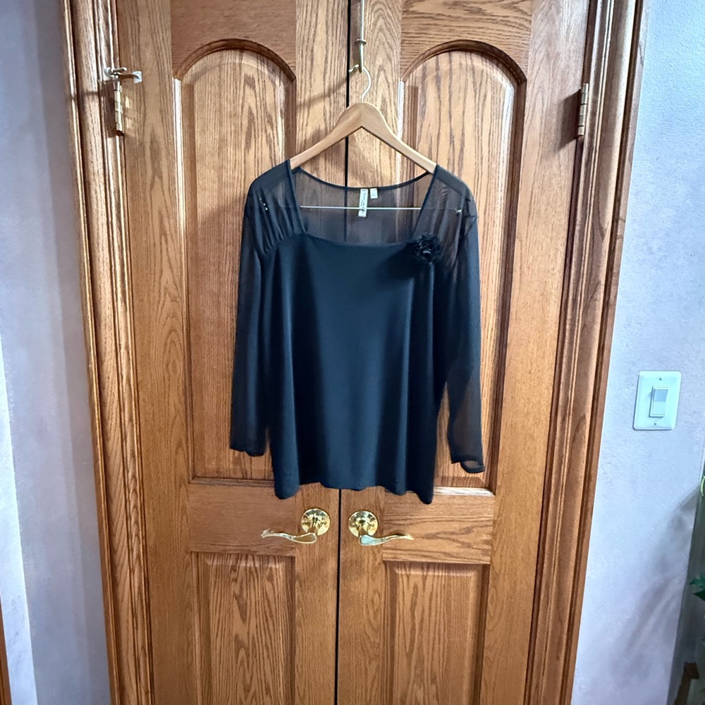 Susan Lawrence Black Sheer Blouse with Floral Detail